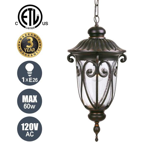 BNIB Outdoor Pendant Light Fixture for Porch, 20 1/2" High Antique Bronze - Picture 7 of 9